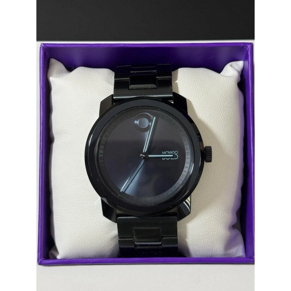 Mens Movado Bold Blue Black Quartz Wrist Watch